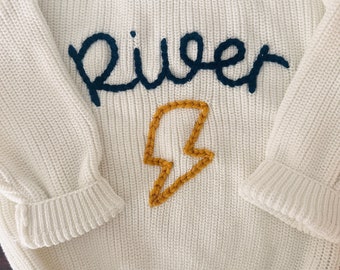 Hand Embroidered Name Sweater Baby Boy Gift Baby Shower Keepsake Unique Gift for Baby Handmade Gift for Baby Custom Baby Sweater Unique Gift