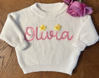 Hand Embroidered Personalized Baby Name Sweater Baby Girl Baby Boy Baby Shower Gift Newborn Baby Sweater Handmade Unique Take Home Outfit