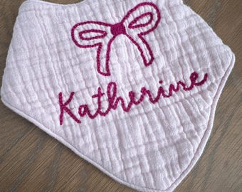 Bow Hand Embroidered Bib baby Girl Gift Baby Shower Gift Boho baby Girl Gift Boho Baby bows Gift Unique