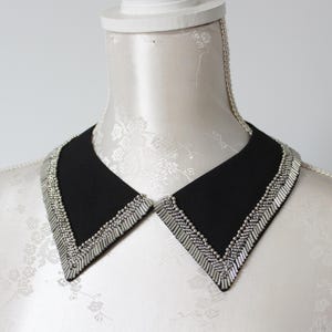 Black embelished collar necklace with silver stones beads pointy detachable accessories for women removeable peter pan collar elegant gift
