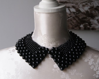 Black collar necklace with pearls pointed shape detachable beaded collar beads removeable accessories for women peter pan collar classic