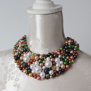 Beaded bib collar necklace beige green purple cream pearls beads ecru detachable removeable accessories for women peter pan collar elegant