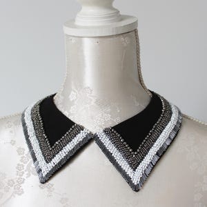 Black embelished collar necklace with silver white stones beads pointy detachable accessories women removeable peter pan collar elegant gift