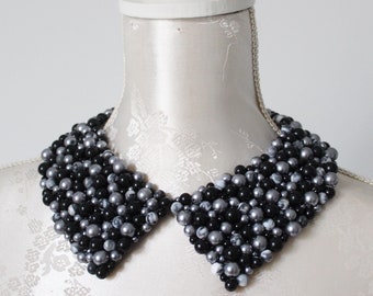 Collier perlé avec perles gris argent noir forme pointue amovible amovible accessoires femme col claudine élégant