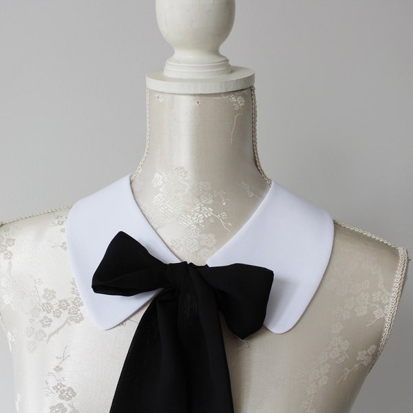 Weiß Kragen Halskette mit schwarzem Band Bogen spitze Form abnehmbar abnehmbare Accessoires für Frauen zweiseitige Peter Pan romantische Klassik