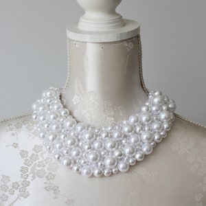 White bib collar necklace with pearls detachable beaded collar beads removeable women accessories peter pan collar classic elegant