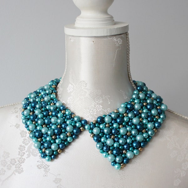 Baby blue Dark blue Gold collar necklace pearls round shape detachable beaded collar beads removeable accessories women peter pan sorority