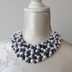 White purple bib collar necklace with pearls detachable beaded collar beads removeable women accessories peter pan collar classic elegant