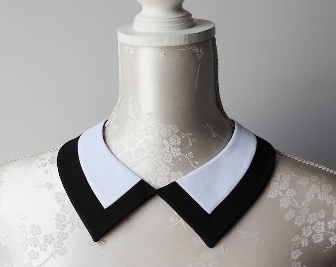 White Black Collar Necklace With Ribbon Pointed Shape Detachable ...
