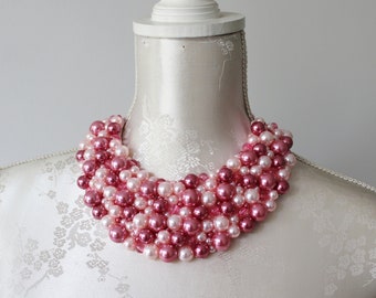 Beaded bib necklace pastel pink pearls beads detachable removeable accessories for women peter pan collar elegant pearled aka soror classic