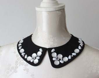 Embelished collar necklace black with silver stones rhinestones beads detachable accessories for women removeable peter pan collar elegant