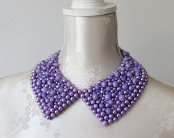 Violet purple beaded collar necklace pearls pointed shape detachable beads removeable accessories for women peter pan collar soror KEY gift