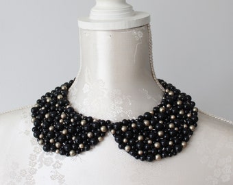 Collier de perles en or noir, perles de perles, accessoires amovibles amovibles pour femmes, col claudine, élégant cadeau de faux col classique