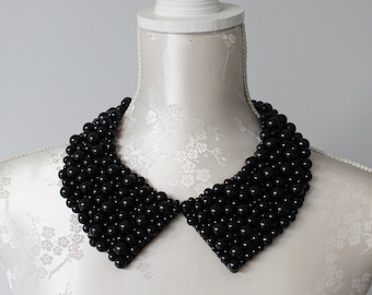 Zwarte kraagketting met parels puntige vorm afneembare kralenkraag kralen verwijderbare accessoires voor vrouwen peter pan kraag klassiek