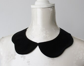 Black velvet collar necklace with ribbon scallop shape detachable removeable accessories for women two-sided plain peter pan classic minimal