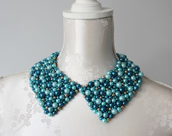 Baby blue Dark blue Gold collar necklace pearls round shape detachable beaded collar beads removeable accessories women peter pan sorority