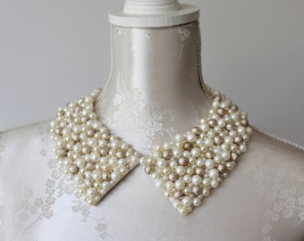 Cream gold collar necklace with pearls detachable beaded collar ecru beads removeable accessories women peter pan collar classic sorority