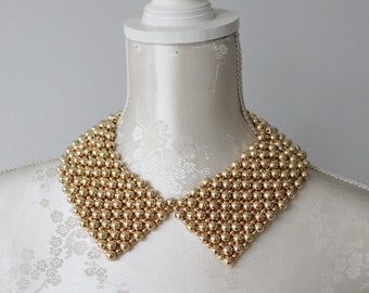 Gold beaded collar necklace with pearls pointed shape detachable gold beads removeable women accessories peter pan collar elegant classic