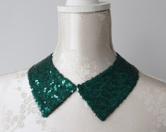 Grüne Kragen Halskette mit Pailletten spitze Form abnehmbares Zubehör für Frauen abnehmbarer Bubikragen Paillettenkragen klassischer Soror