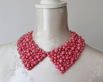 Pink beaded collar necklace clear pearls beads pointed shape detachable removeable accessories for women peter pan collar elegant gift