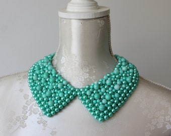 Mint green beaded bib necklace lush pearls beads detachable removeable accessories for women peter pan collar elegant pearled soror classic