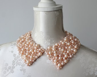 Peach Pink beaded collar necklace pearls beads pointed shape detachable removeable accessories for women peter pan fake collar elegant gift