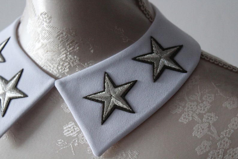 White collar necklace with embroidery patches silver stars detachable peter pan collar removeable accessories for women pointy modern