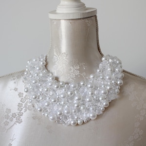 White clear bib collar necklace with pearls detachable beaded collar beads removeable women accessories peter pan collar classic elegant