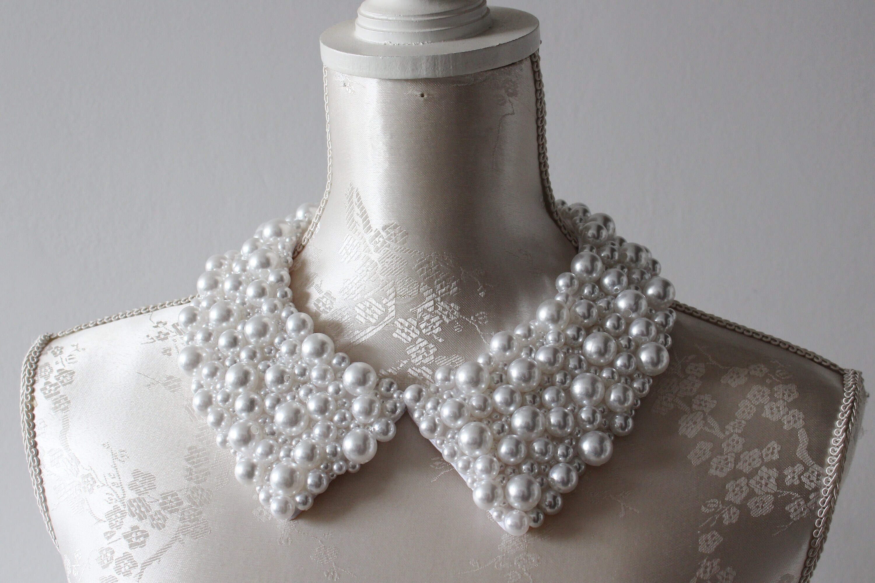 Simulated Pearl Detachable Collar Necklace - False Shirt Collar Choker For Women (G White)