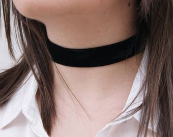 Black Wide Velvet Choker Necklace Neck Wrap detachable removeable accessories for women Silver Bohemian Minimal
