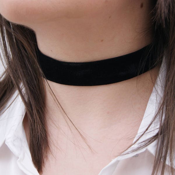 Black Wide Velvet Choker Necklace Neck Wrap detachable removeable accessories for women Silver Bohemian Minimal