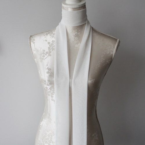 Longue écharpe fine blanc écru crème écharpe étroite détachable accessoires amovibles pour femme tour de cou noeud papillon écharpe fine classique élégante
