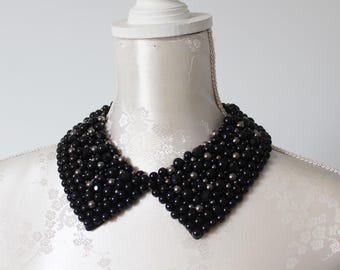 Collier de perles en argent noir de forme pointue, perles de collier amovibles, accessoires amovibles pour femmes, col claudine classique