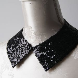 Black collar necklace with sequins pointed shape detachable accessories for women removeable peter pan collar sequined collar classic minima image 3