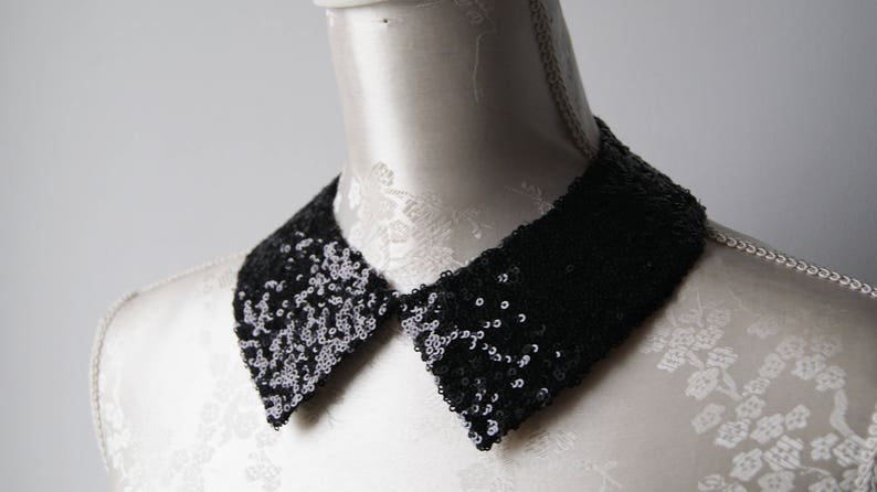 Black collar necklace with sequins pointed shape detachable accessories for women removeable peter pan collar sequined collar classic minima image 3