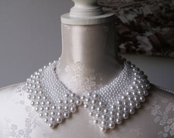 White collar necklace with pearls pointed shape detachable beaded collar beads removeable accessories for women peter pan collar