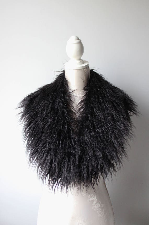 Black Fur Large Collar Scarf Wrap fur Neckwarmer Scarflette | Etsy