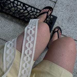 Long lace skinny scarf cream ecru narrow crochet scarf detachable removable accessories women choker neck tie bow classic thin scarf belt