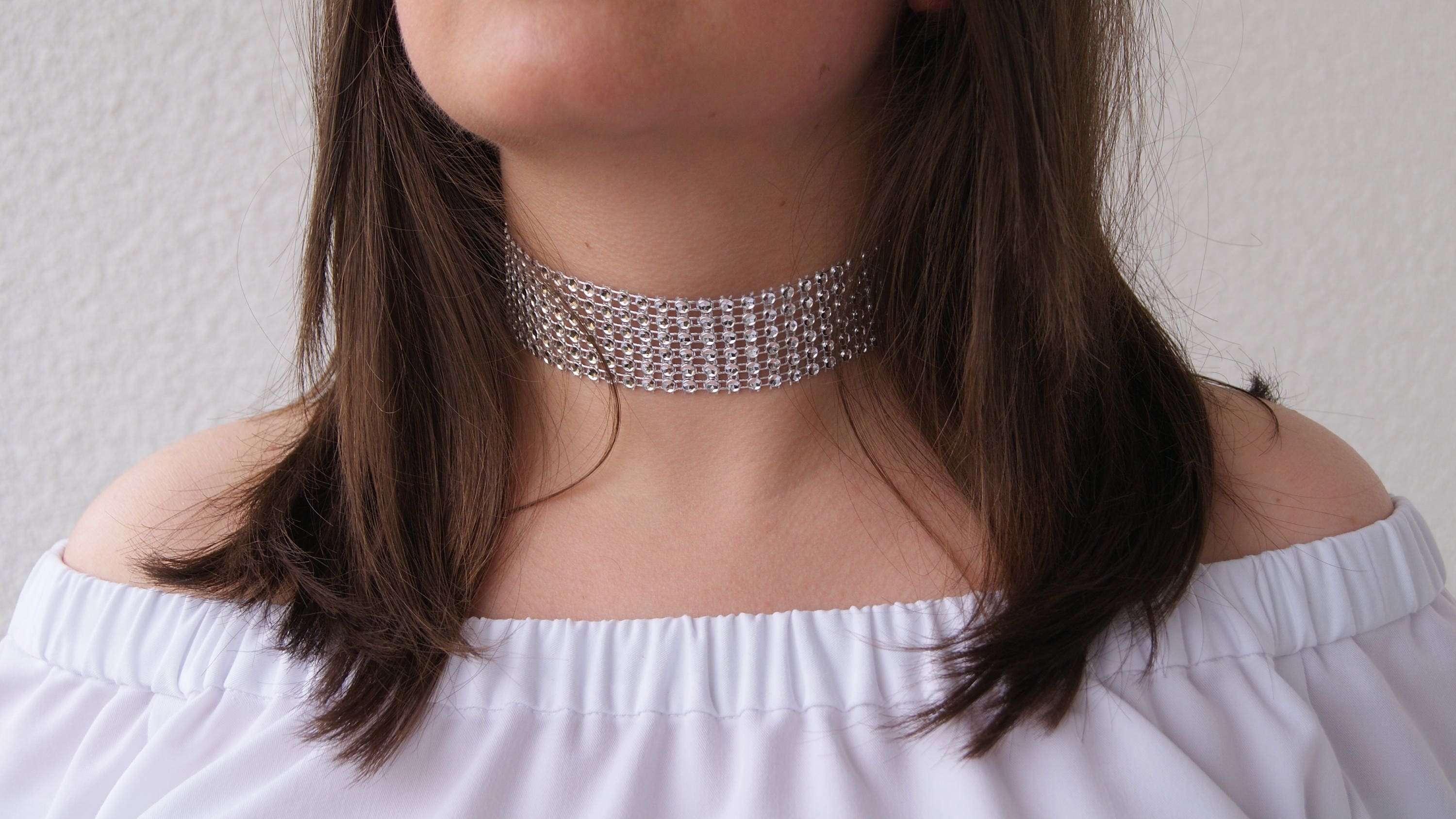 Silver Rhinestone Choker