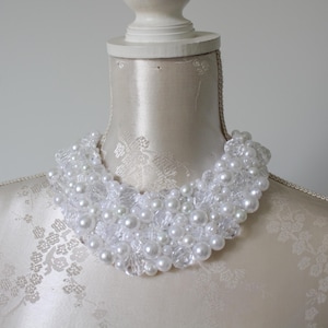 White clear bib collar necklace with pearls detachable beaded collar beads removeable women accessories peter pan collar classic elegant