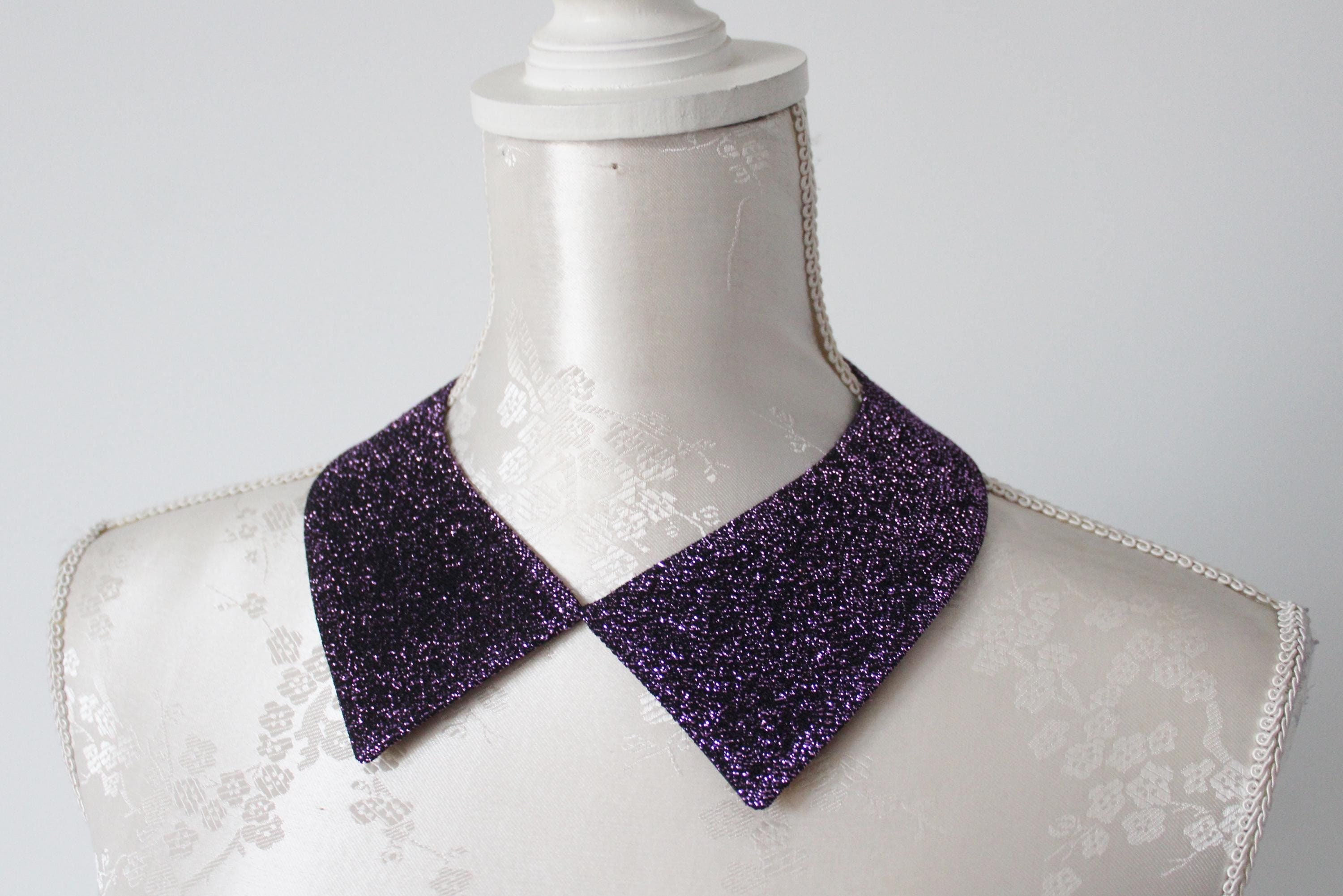Collier noir avec paillettes violettes, forme pointue, accessoires amovibles amovibles pour femme, collier noir recto-verso, noeud en ruban