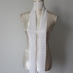 Long lace skinny scarf white cream narrow crochet scarf detachable removable accessories women choker neck tie bow classic thin scarf belt