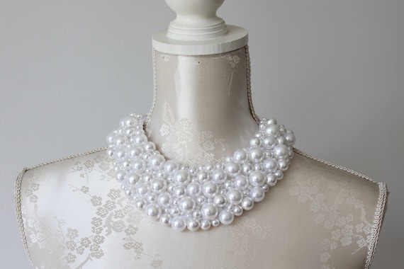 White Bib Collar Necklace With Pearls Detachable Beaded Collar Beads  Removeable Women Accessories Peter Pan Collar Classic Elegant 