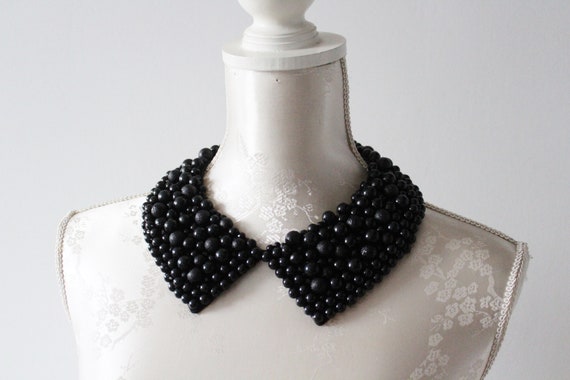 Black collar necklace with pearls pointed shape detachable beaded collar beads removeable women accessories peter pan collar classic