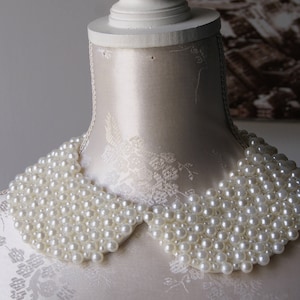 Cream collar necklace with pearls round shape detachable beaded collar ecru beads removeable accessories for women peter pan collar classic