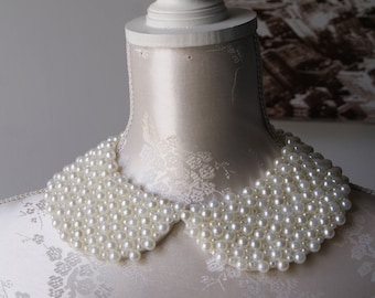 Cream collar necklace with pearls round shape detachable beaded collar ecru beads removeable accessories for women peter pan collar classic