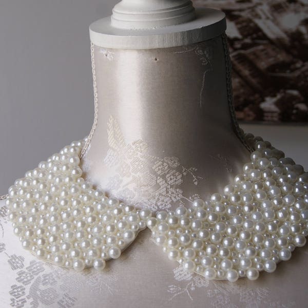 Collana collo crema con perle forma rotonda staccabile colletto di perline ecru perline accessori rimovibili da donna peter pan collare classico