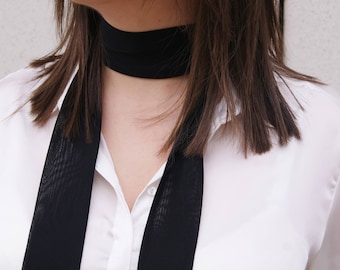 Lange zwarte pastelroze magere sjaal afneembare verwijderbare accessoires voor dames Halsdoek Smalle sjaal Choker Halsdas Striksjaal klassiek