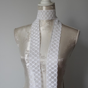 Long lace skinny scarf white crochet narrow scarf detachable removable accessories for women choker neck tie bow classic thin scarf belt