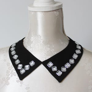 Black embelished collar necklace with silver stones beads pointy detachable accessories for women removeable peter pan collar elegant gift